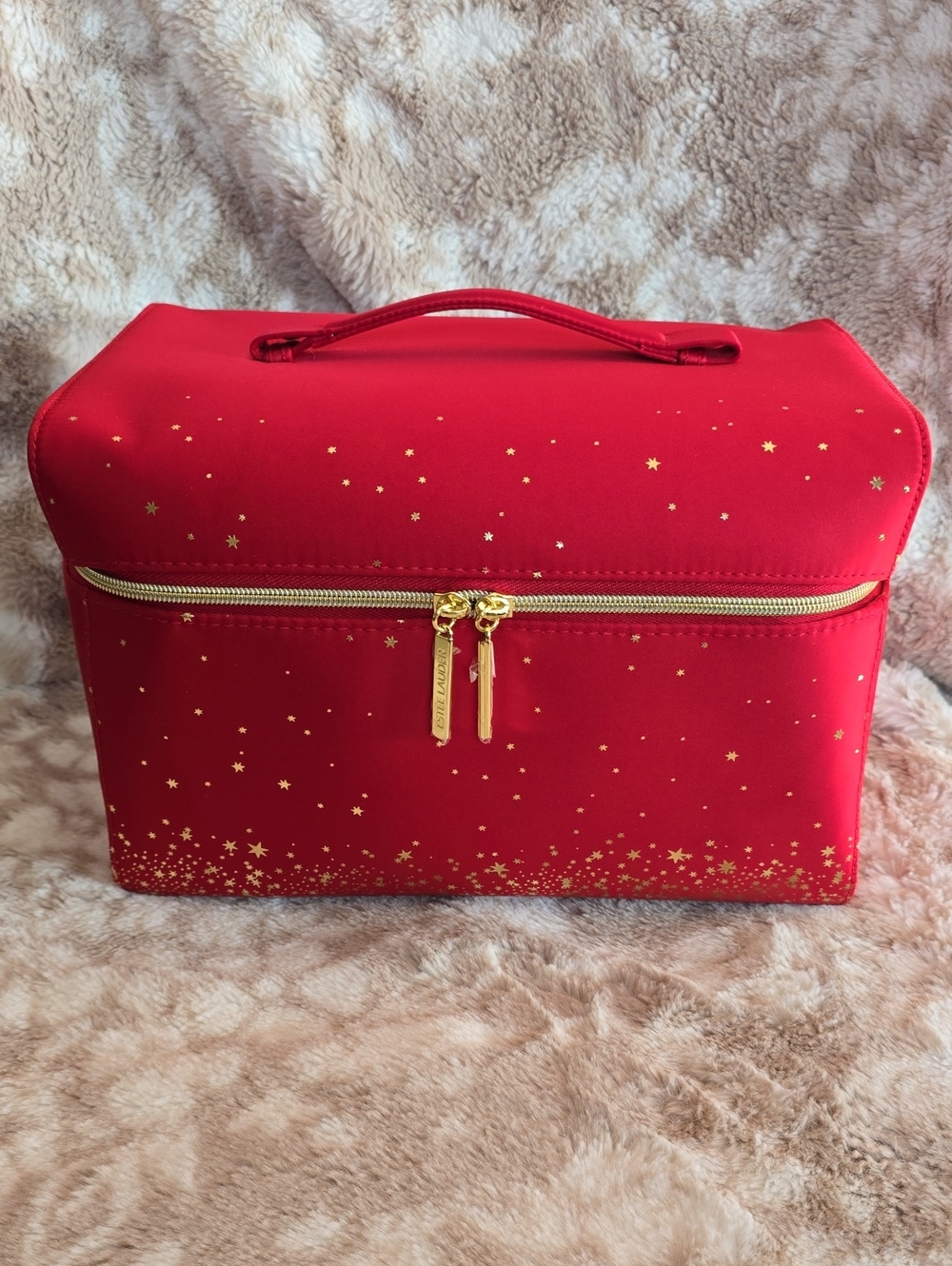 Estee Lauder Red Cosmetic Case with Gold Star Accents